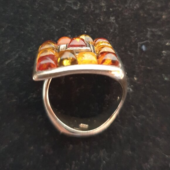 BOLD Baltic AMBER 925 Sterling Silver Cocktail Ring - Picture 6 of 11